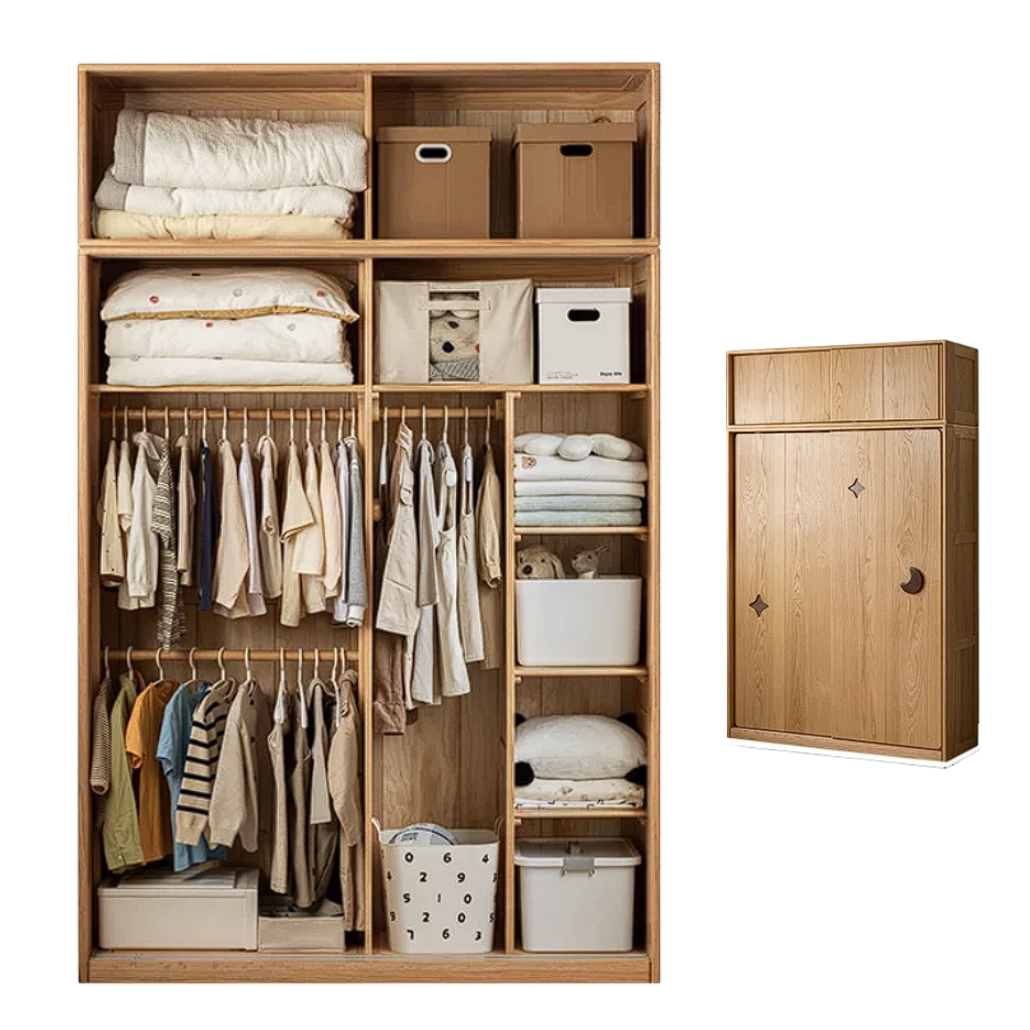 Oak Solid Wood Kids Sliding Door Wardrobe