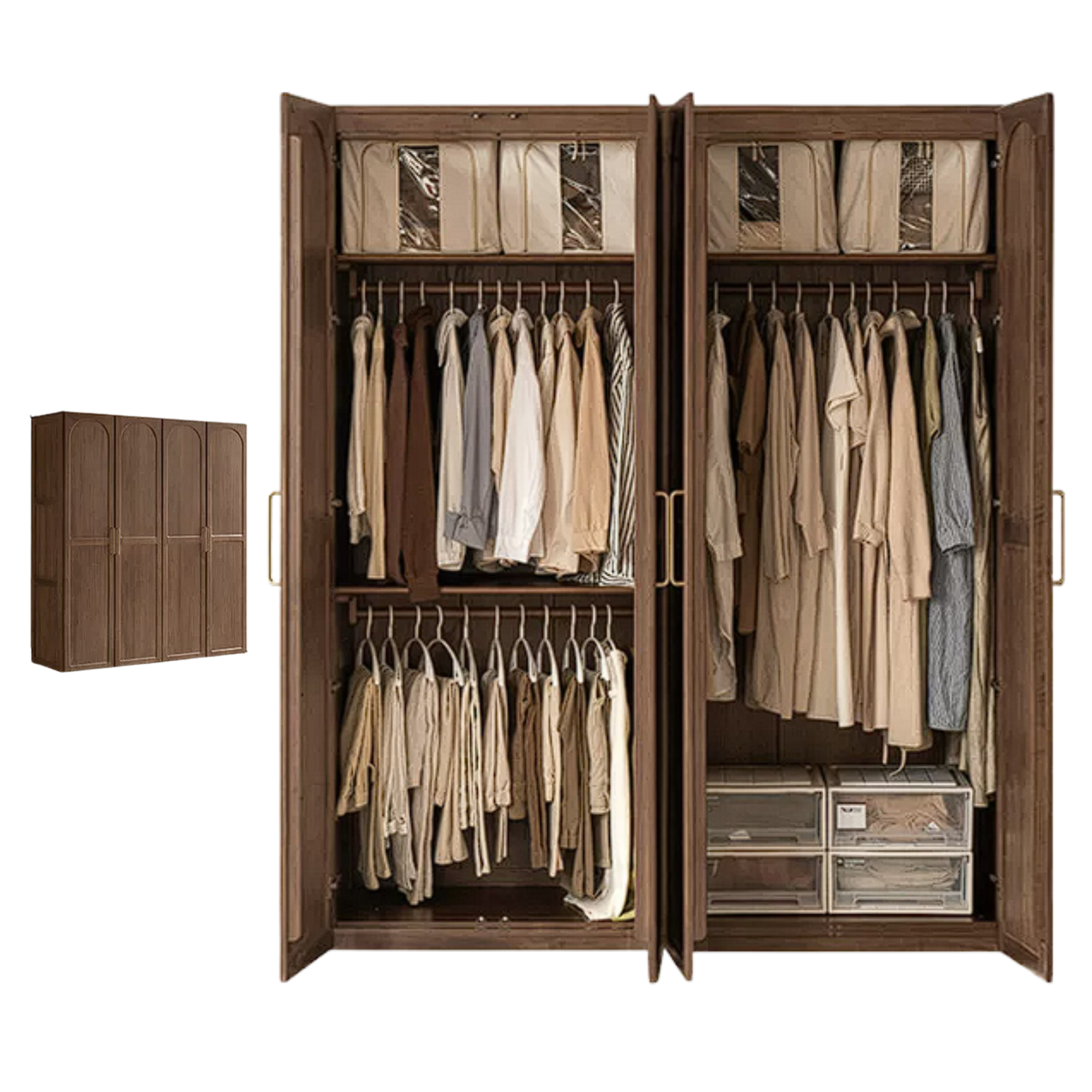 Black Walnut, Sandalwood Solid Wood French Retro Wardrobe
