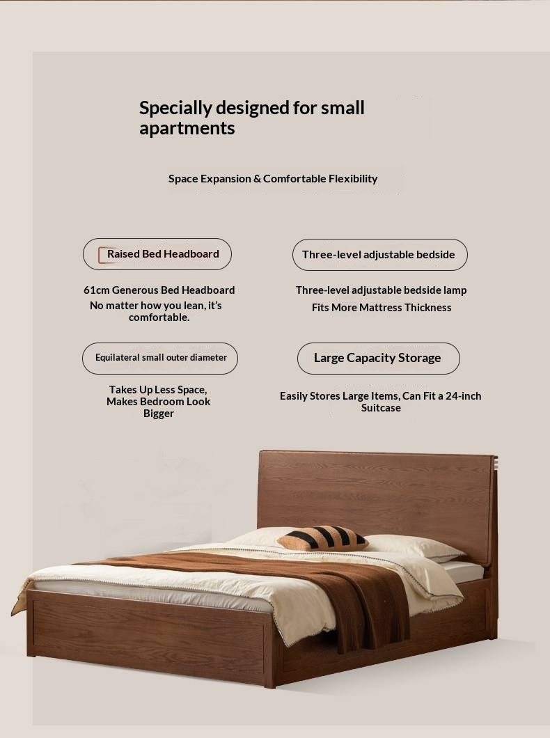 Oak Solid Wood Box Bed — Modern Minimalist Design