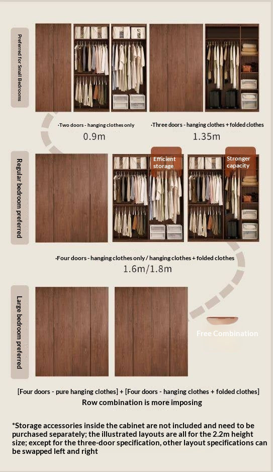 Black Walnut, Sandalwood Solid Wood Modern Style Wardrobe