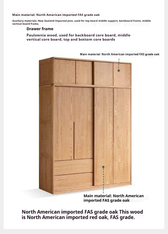 Oak Solid Wood Modern Storage Wardrobe.