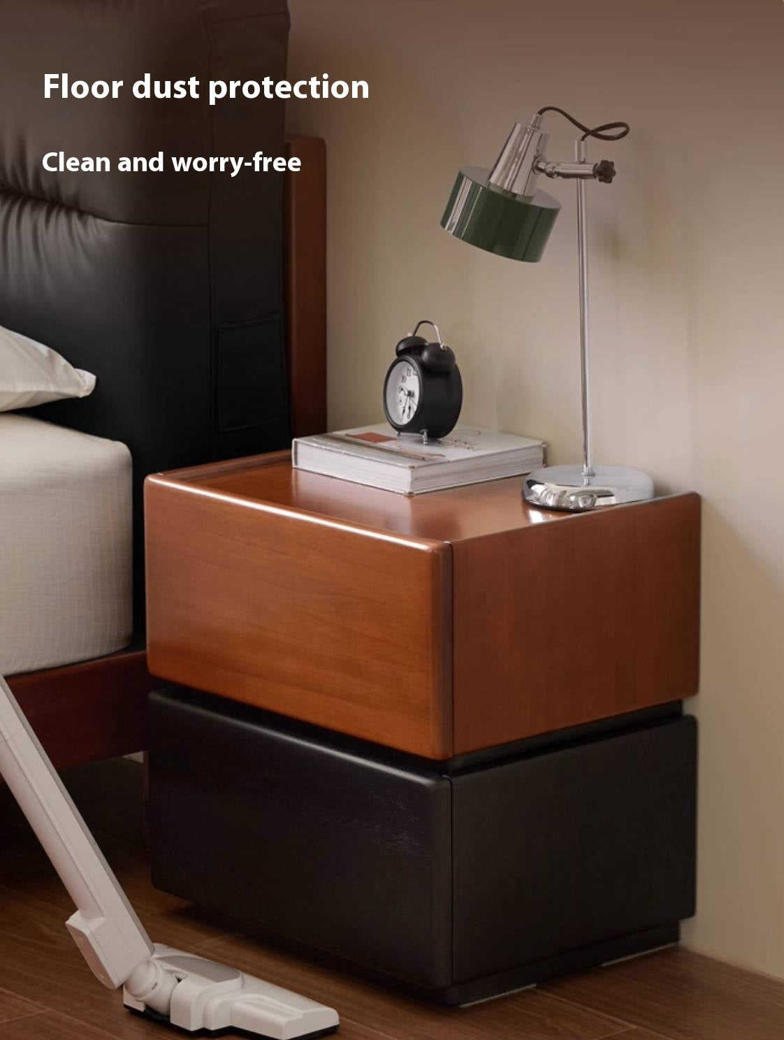 Ash, Poplar Solid Wood Modern Two-Tone Nightstand with 2 Drawers