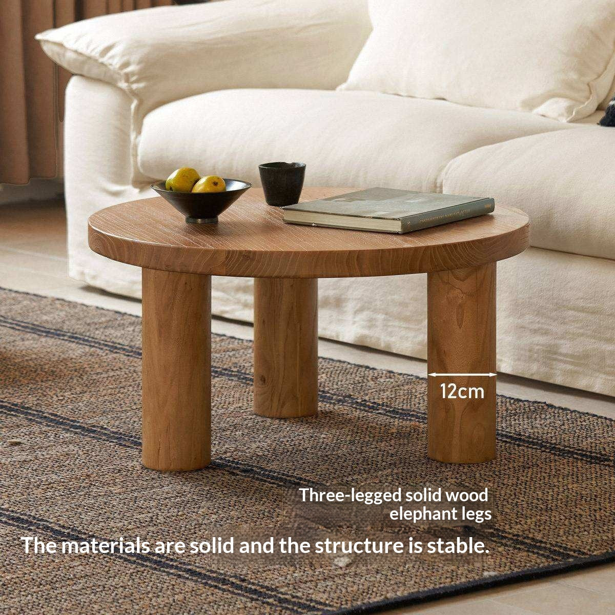 Elm Solid Wood Round Tea Table with Wind-Inspired Design