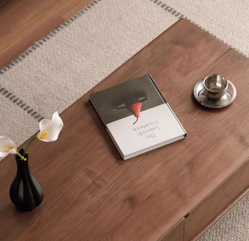 Black Walnut, Ash, Oak Solid Wood, Solid Longan Hardwood Modern Coffee Table