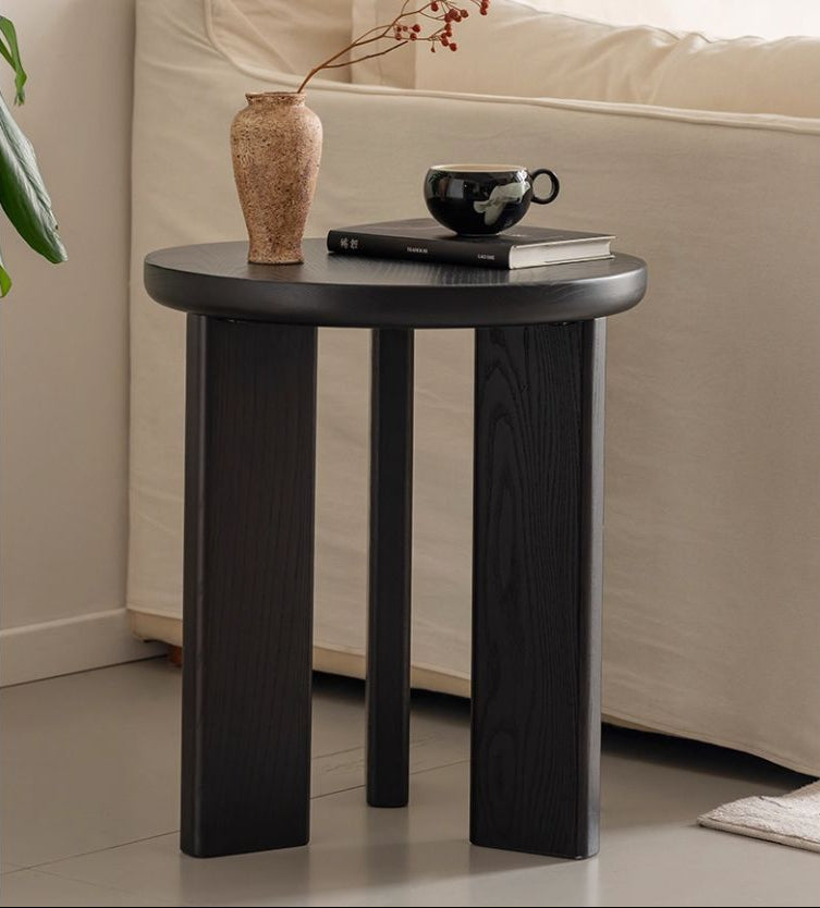 Ash Solid Wood Wabi-Sabi Style Round Side Table