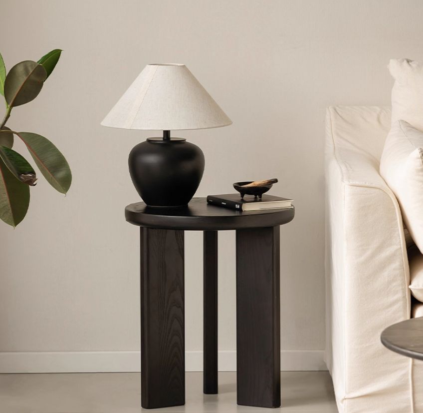 Ash Solid Wood Wabi-Sabi Style Round Side Table