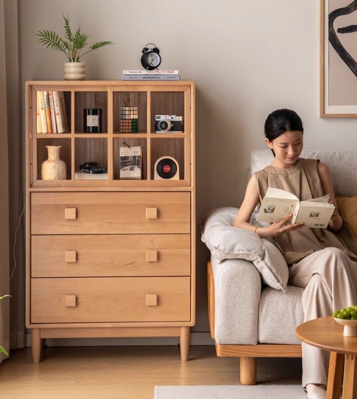 Beech Solid Wood Modern Simple with Light Storage Cabinet.