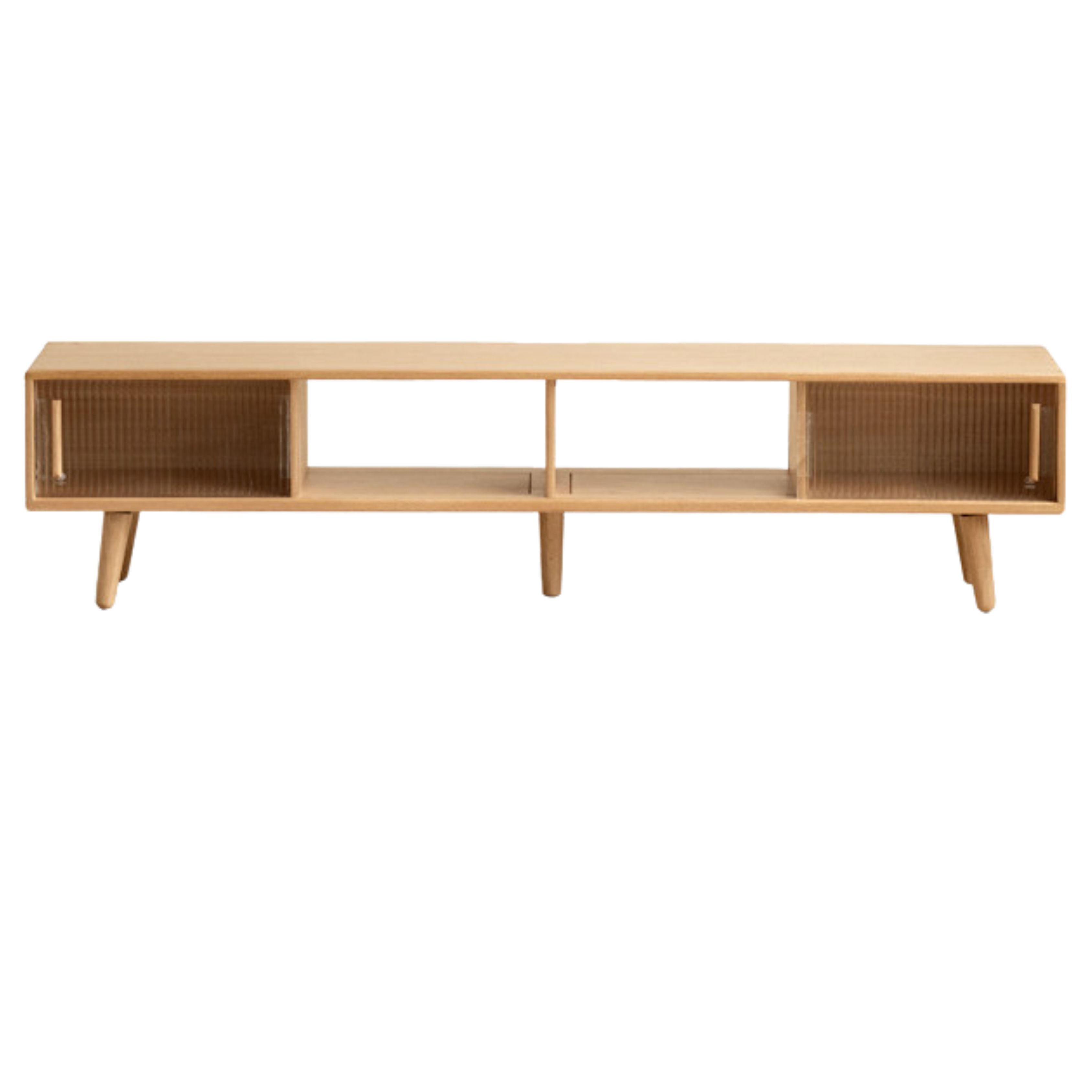 Oak, Rubber Solid wood TV Stand Glass Sliding Door