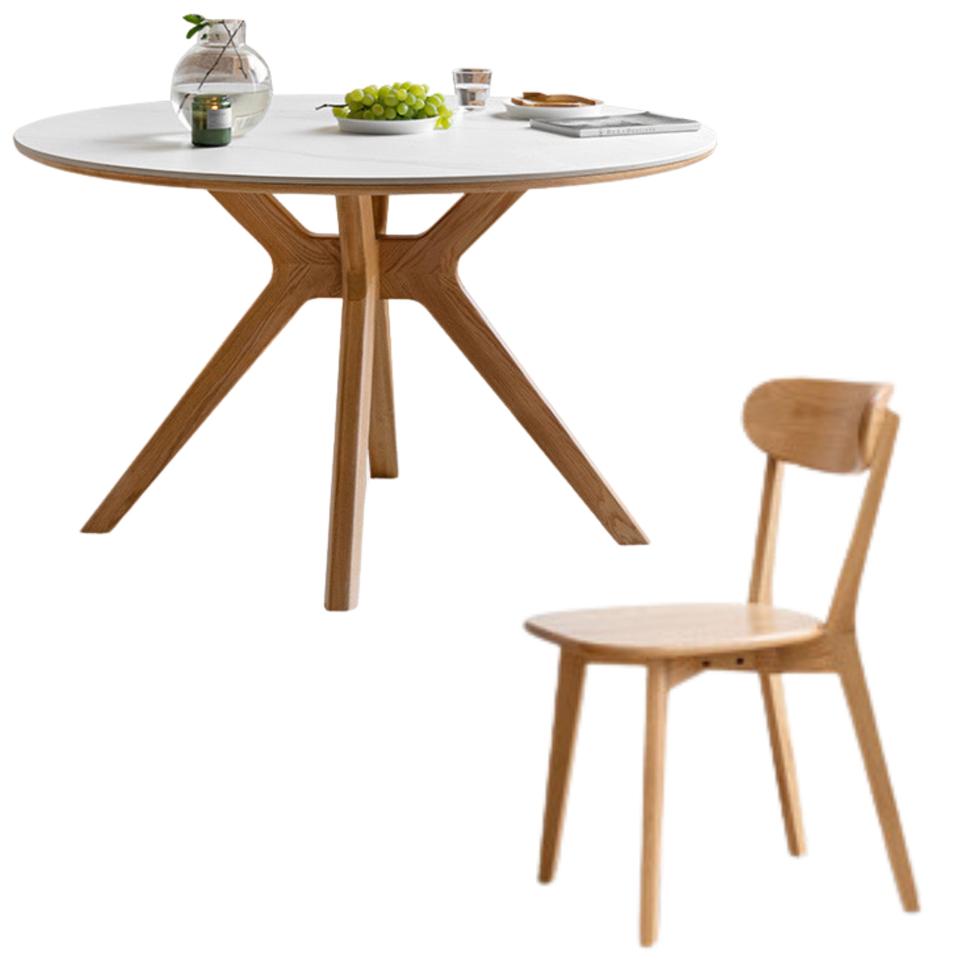 Oak Solid Wood Modern Minimalist Style Round Dining Table