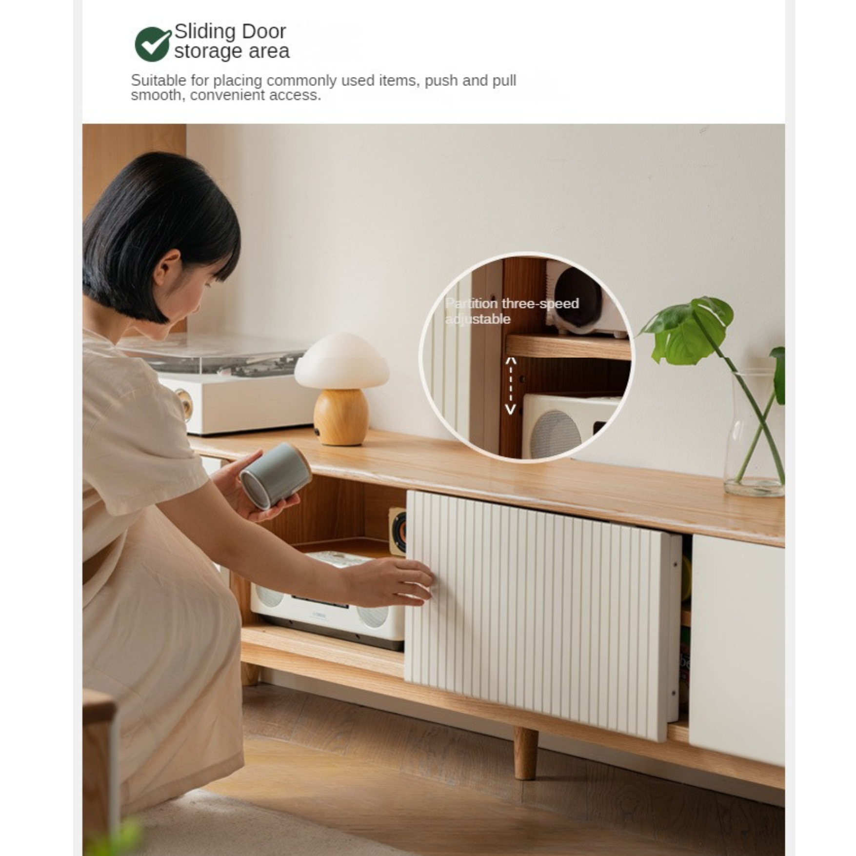 Oak Solid Wood Modern Storage TV Cabinet.