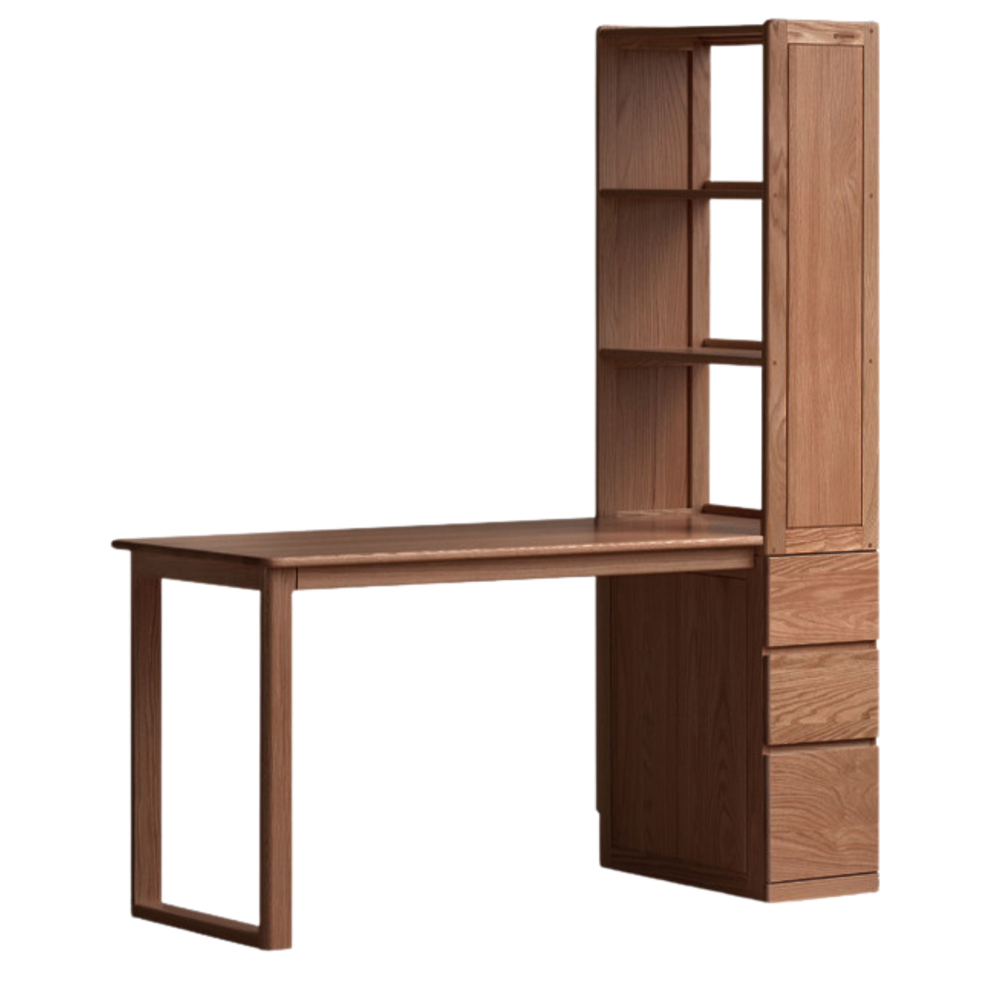 Oak Solid Wood Desk with Bookshelf and Drawer
