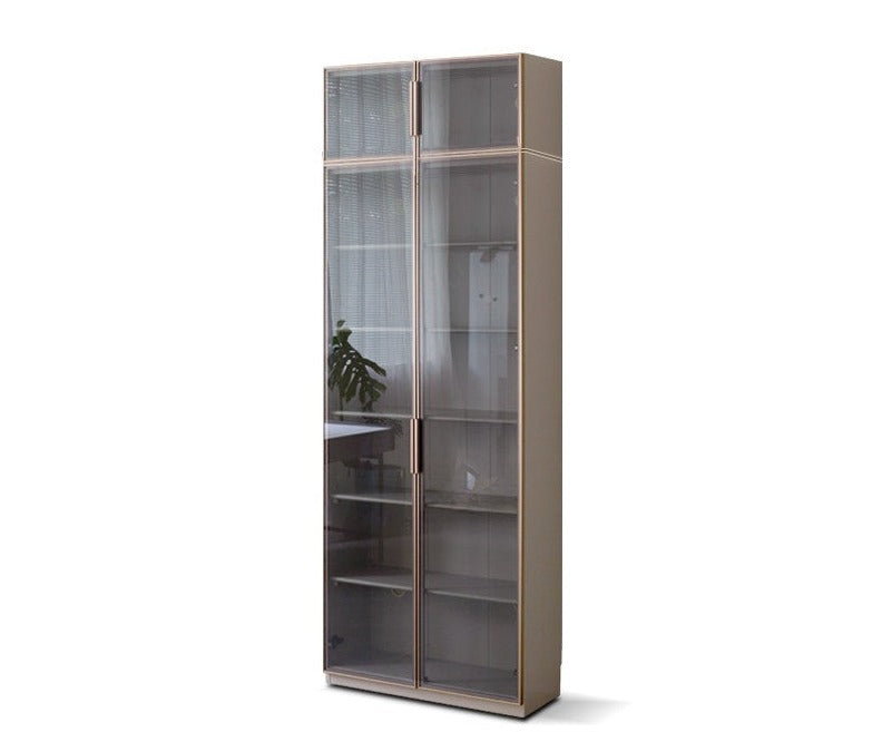 Poplar Solid Wood Combination Bookcase, Glass Door Cabinet