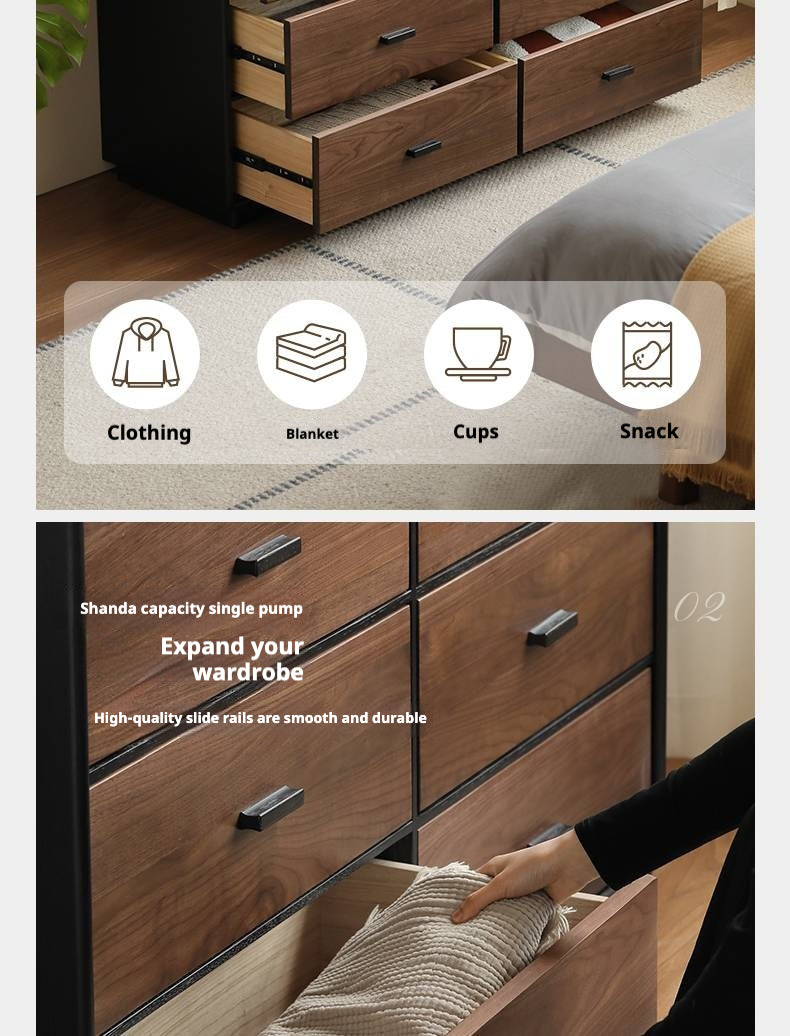 Oak Solid Wood Italian Light Luxury Chest of Drawers.