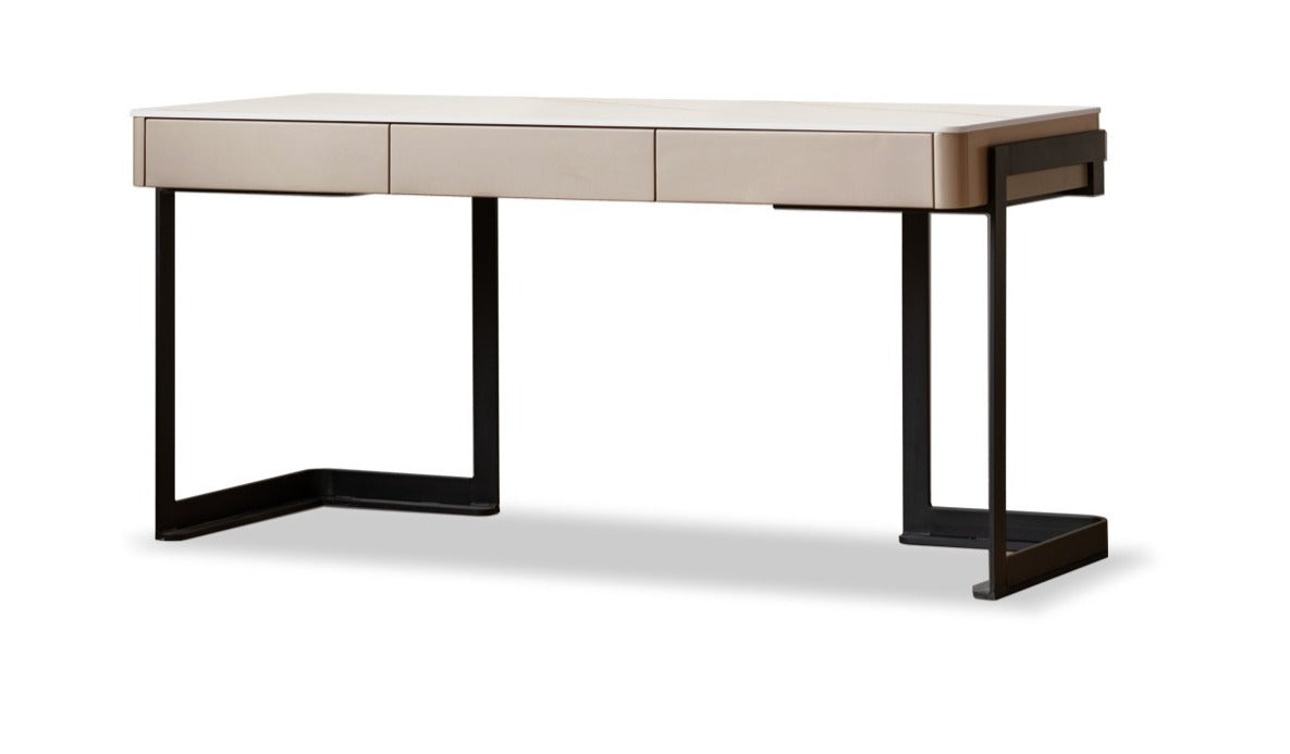 Ash solid wood rock board Italian light luxury office desk with drawer"