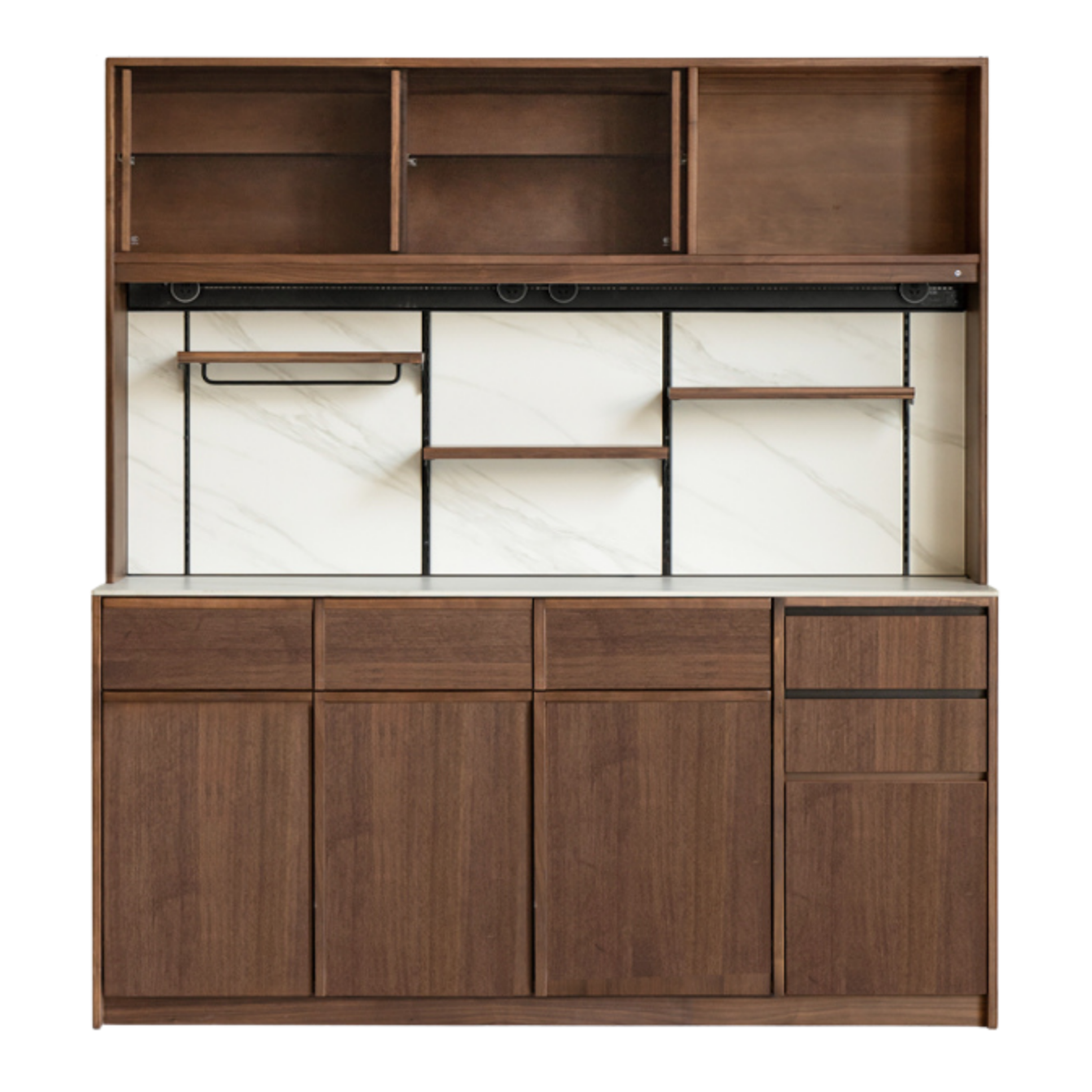 Black Walnut, Sandalwood, Ash Solid Wood Dining Cabinet Antique Style Rock Board