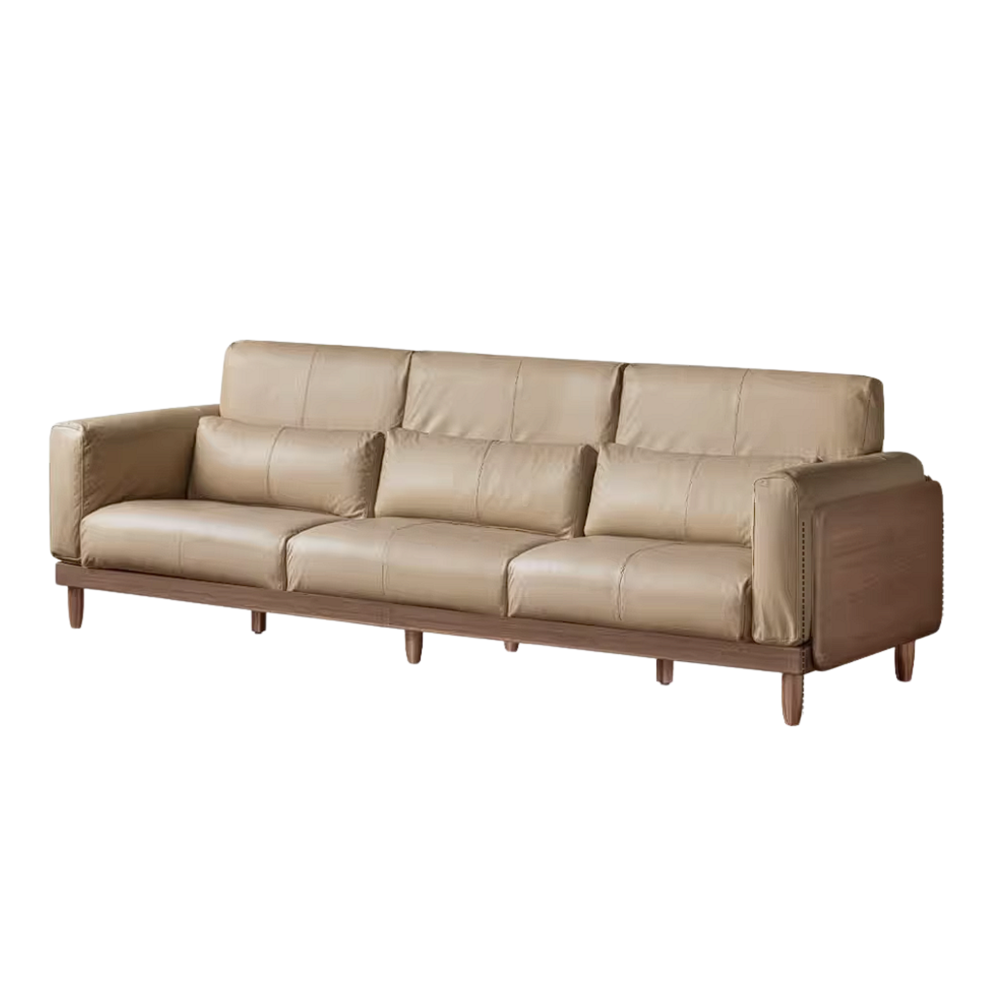 Black Walnut, Golden Sandalwood Solid Wood Sofa Genuine leather, fabric