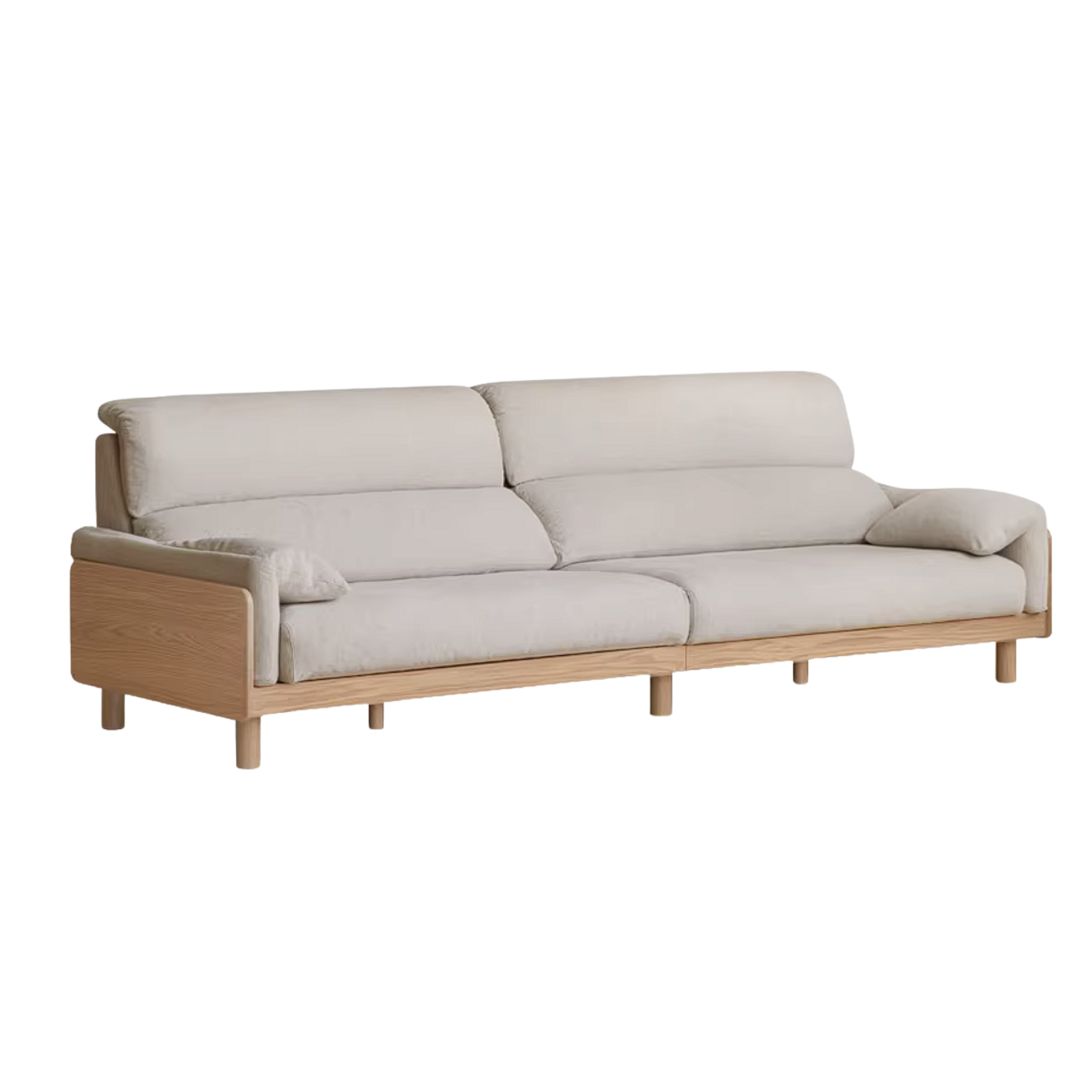 Oak, Ash Solid Wood Linen Sofa with Exposed Wood Base