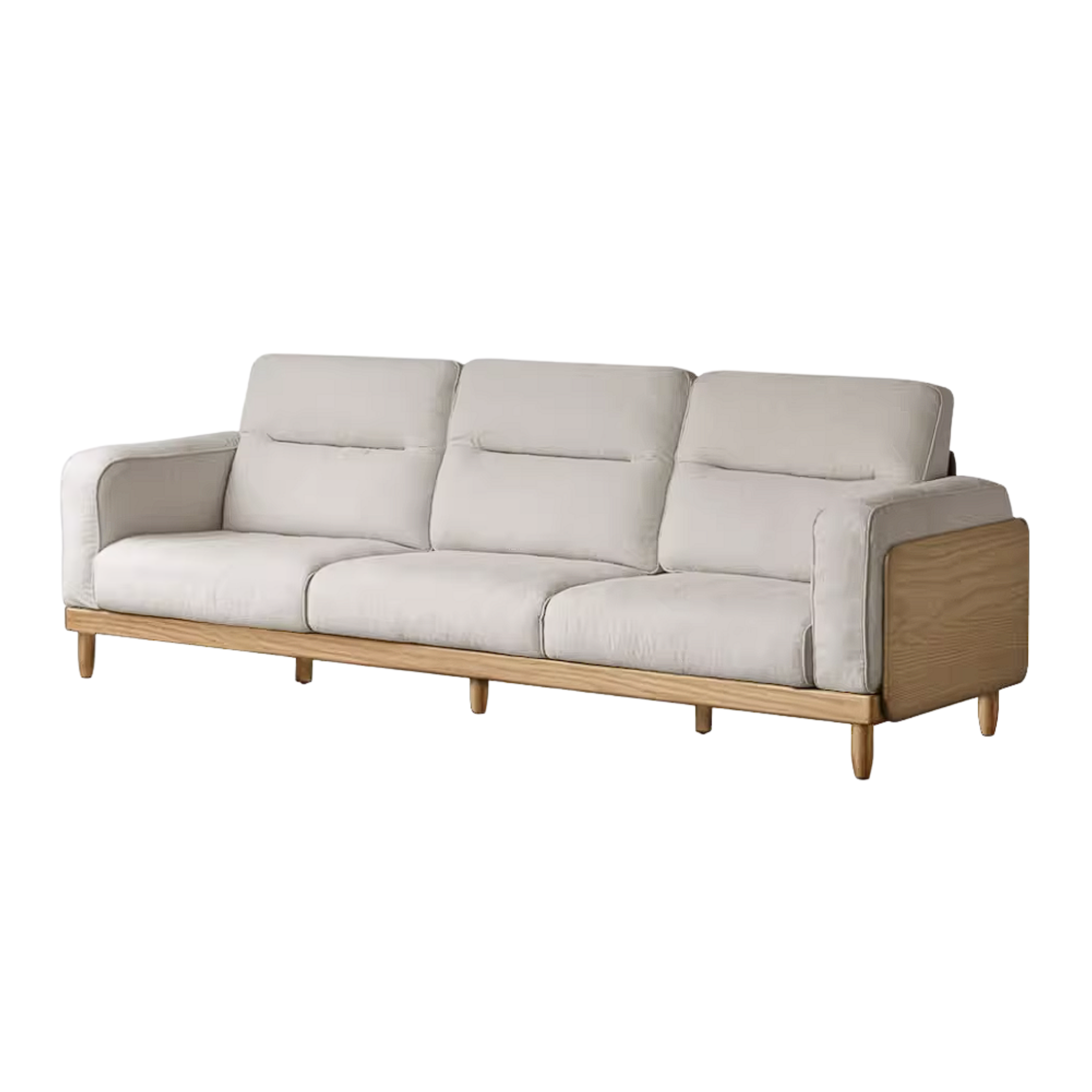 Oak, Ash Solid Wood Sofa with Exposed Wood Frame Arms