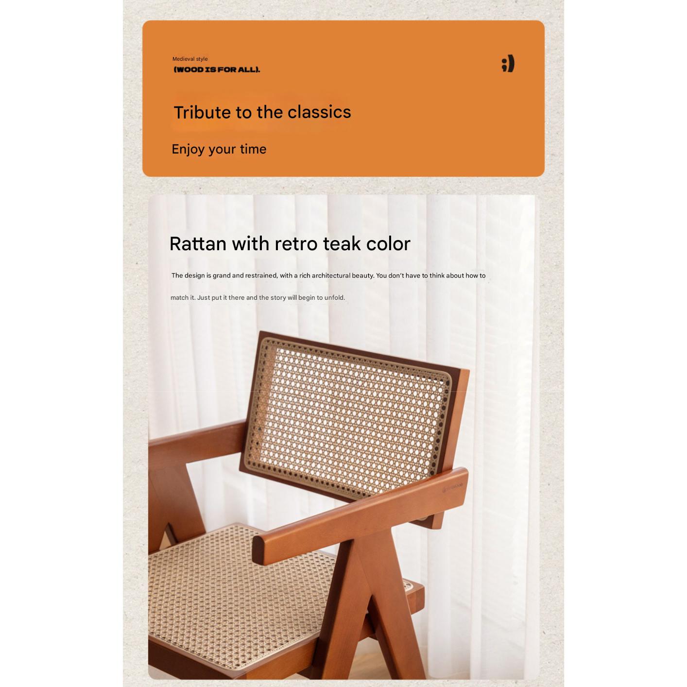 Beech Solid Wood Retro Rattan Dining Chair