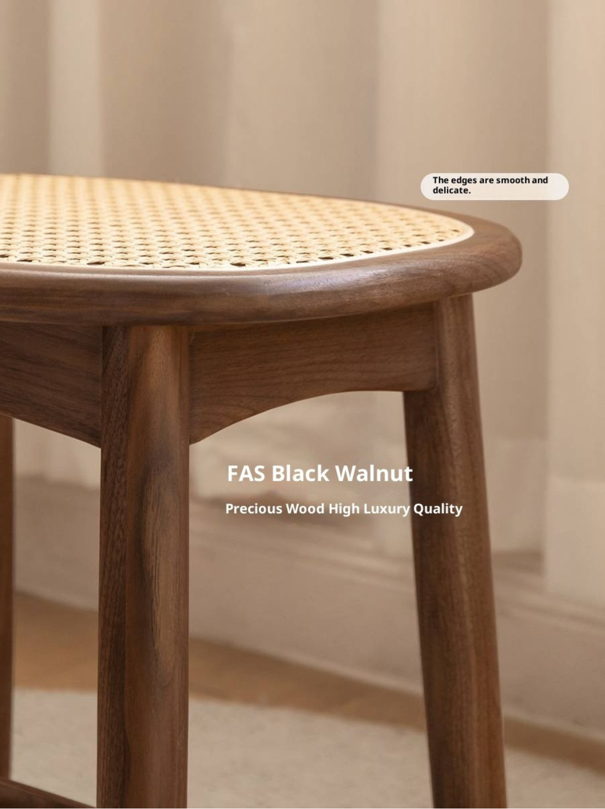 Black Walnut, Oak Solid Wood Modern Makeup Stool
