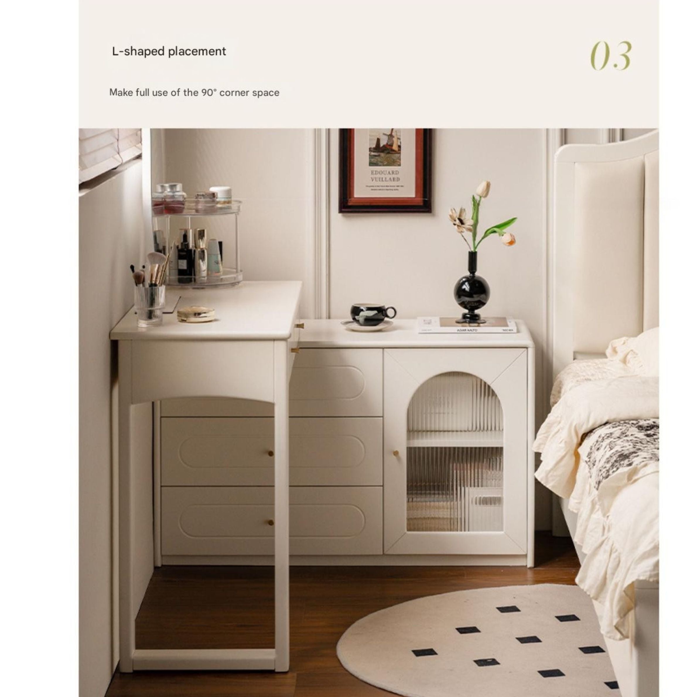 Solid Rubberwood White Cream Style Dressing Table.