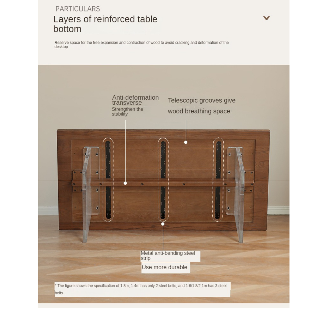 Oak, South American Walnut Solid Wood Acrylic Floating Large Size Dining Table