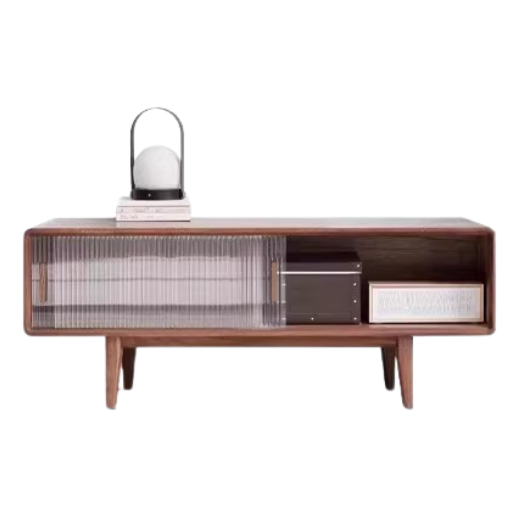 Oak, Solid Rubberwood, Beech Solid Wood TV Stand Glass Sliding Door