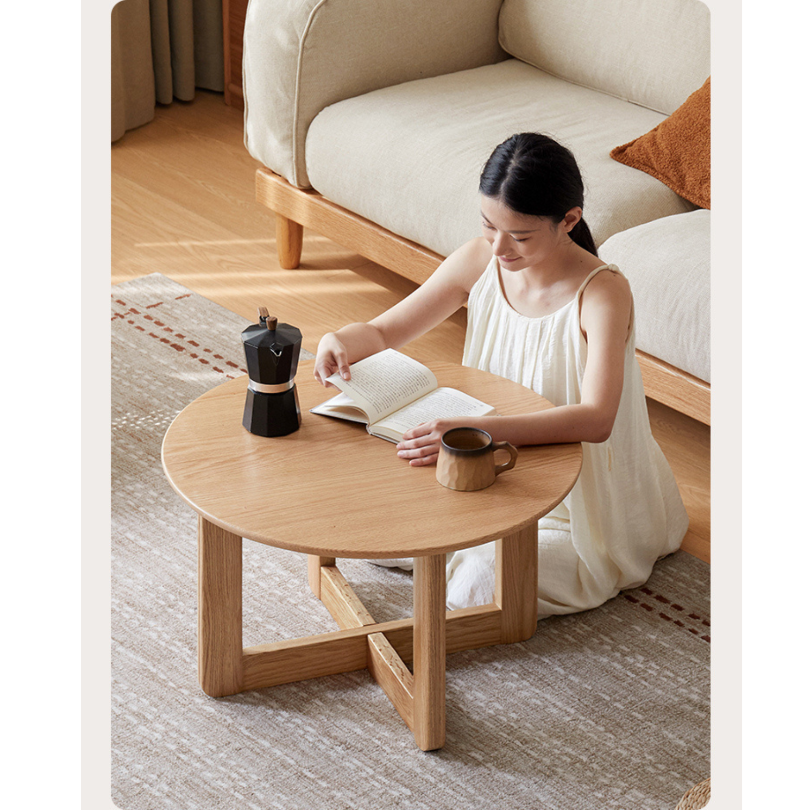 Oak Solid Wood Modern Round Coffee Table