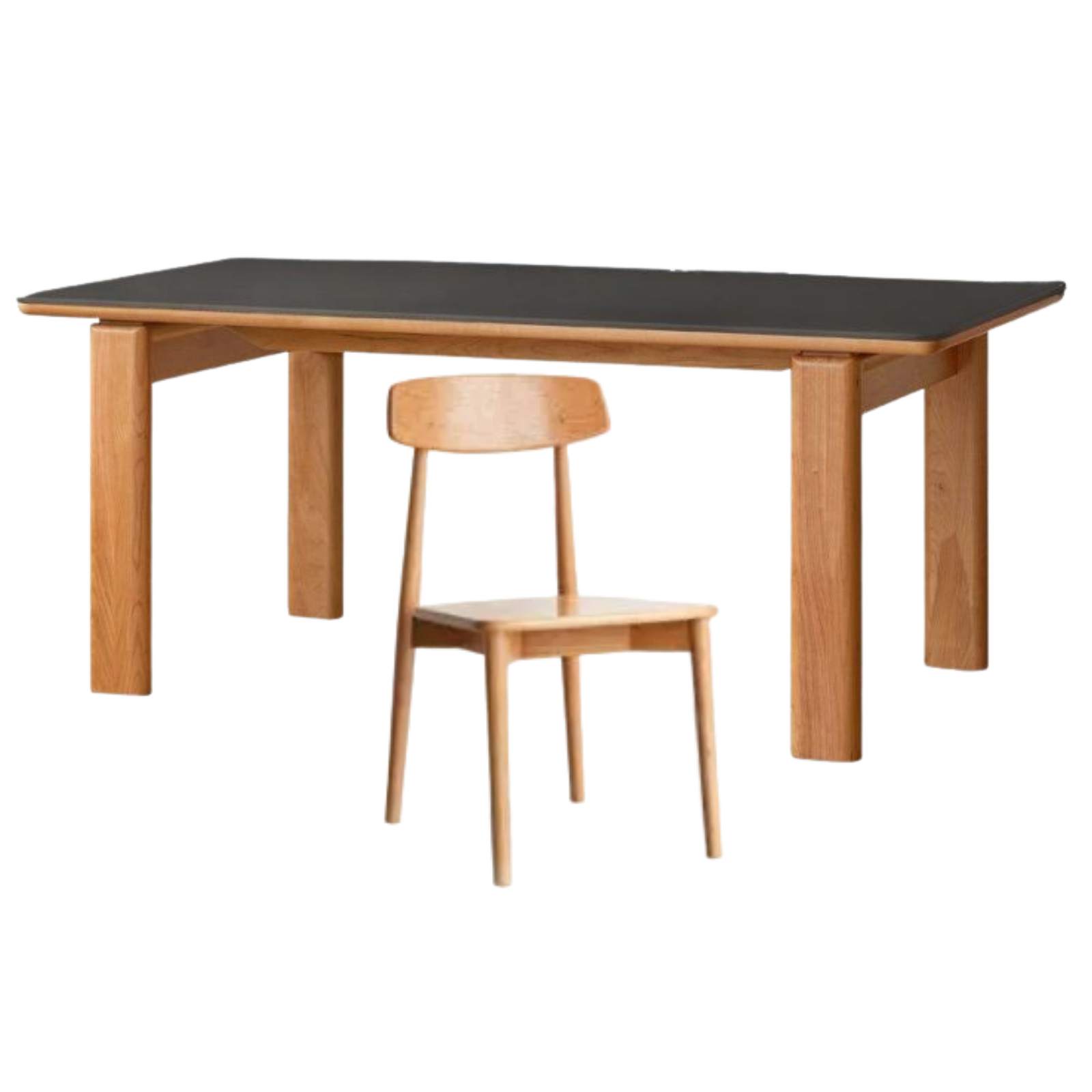 Cherry Solid Wood Vintage Style Slab Dining Table with Sintered Stone Top