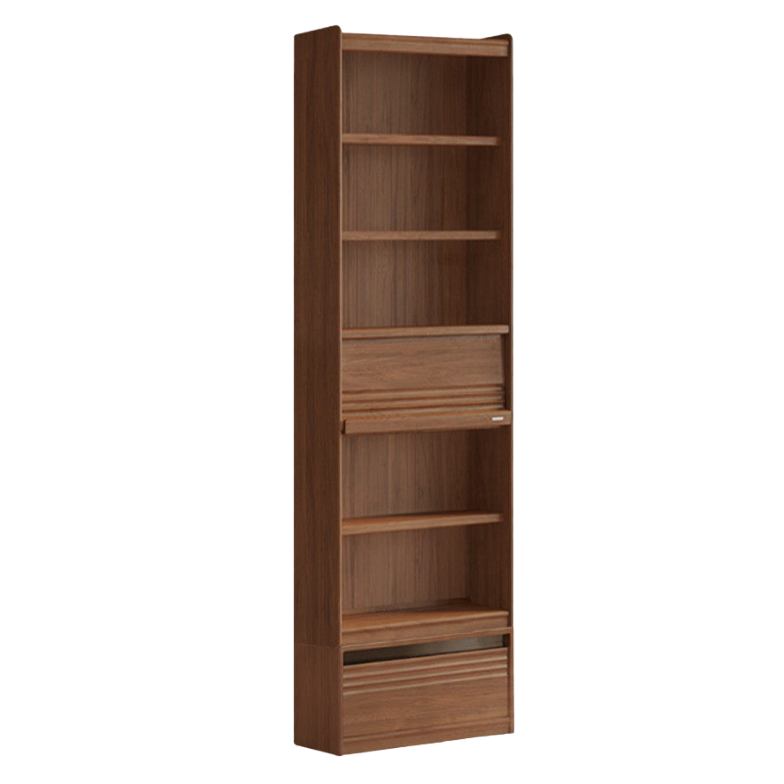 Black Walnut Solid Wood Integrated Wall Bookcase with Floor Display