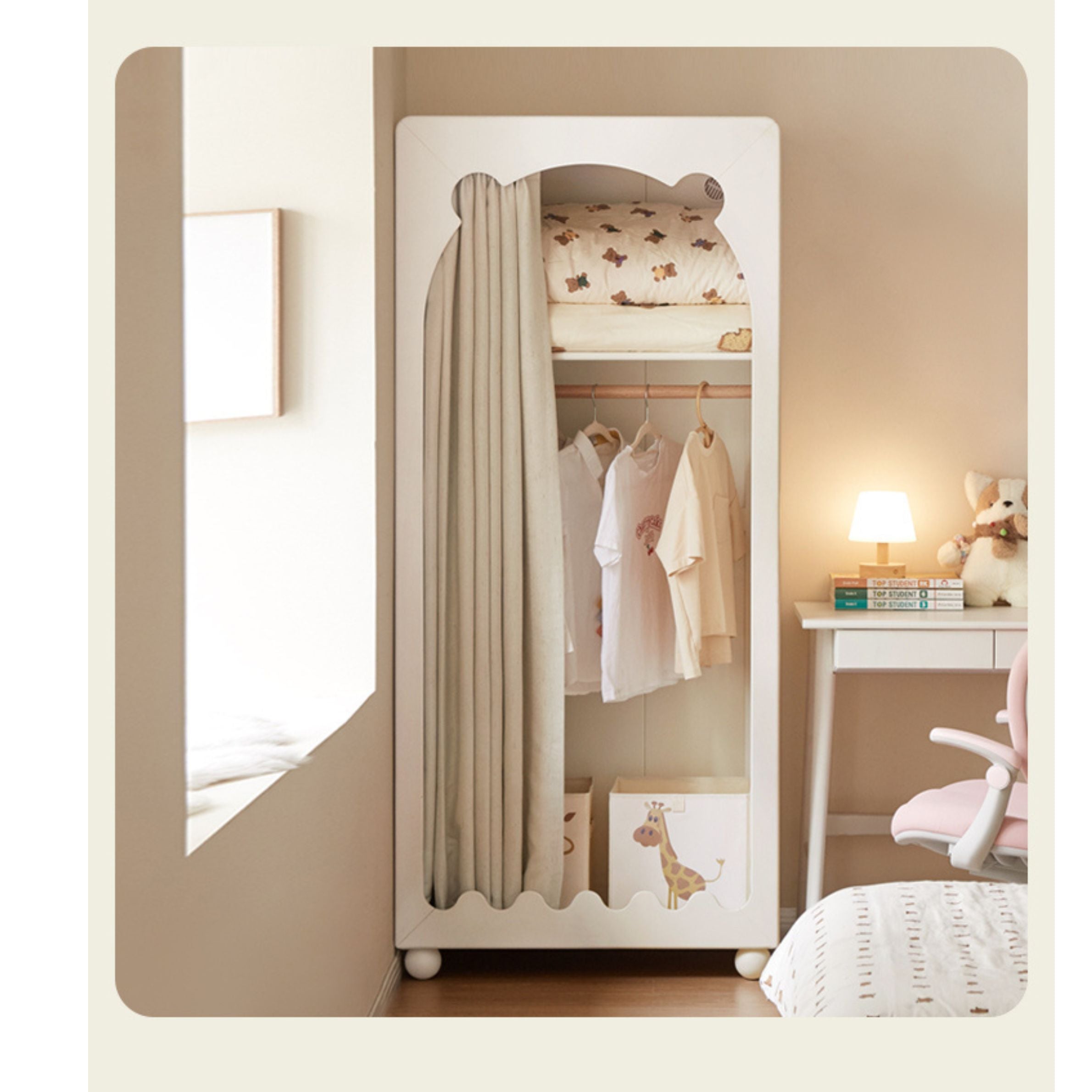 Solid Rubberwood Cream Style Kids Wardrobe.