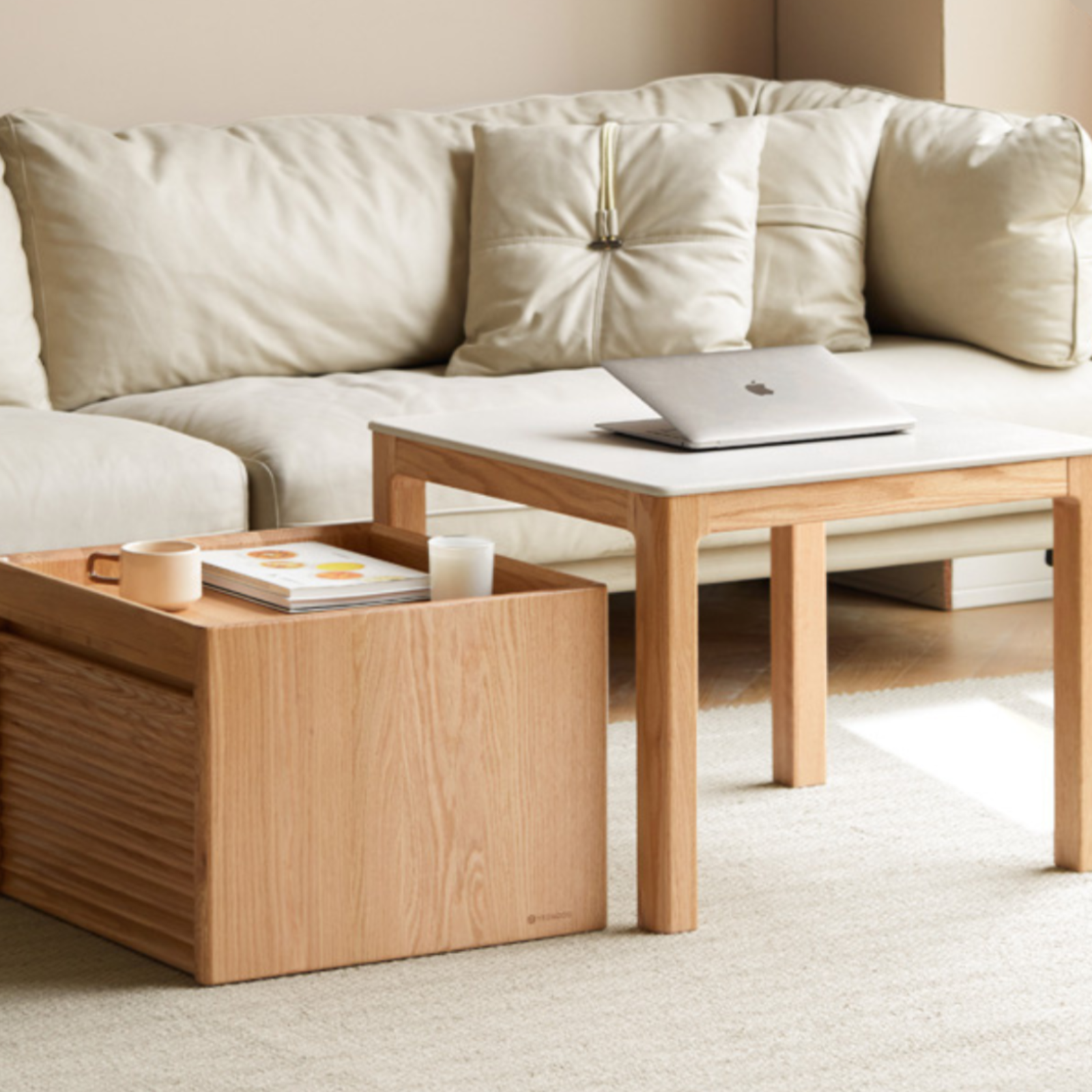 Black walnut, Oak, Beech Solid Wood Rock Plate Combination Coffee Table