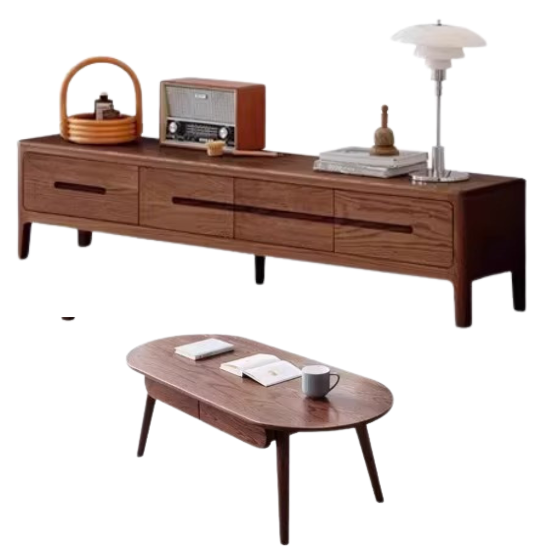 Oak Solid Wood Four-drawer TV Stand.