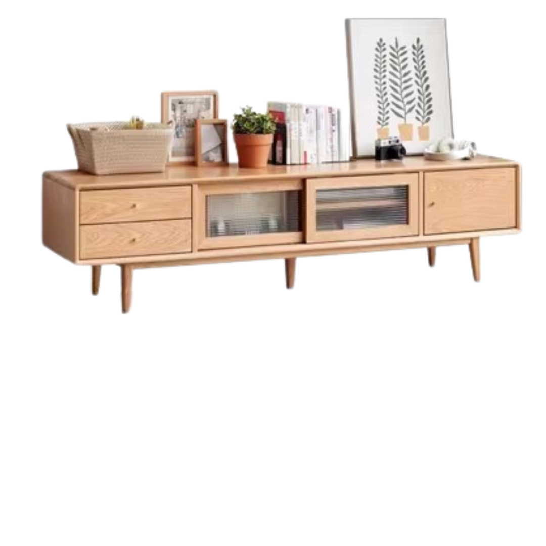 Oak, Ash Solid Wood TV Stand Sliding Door