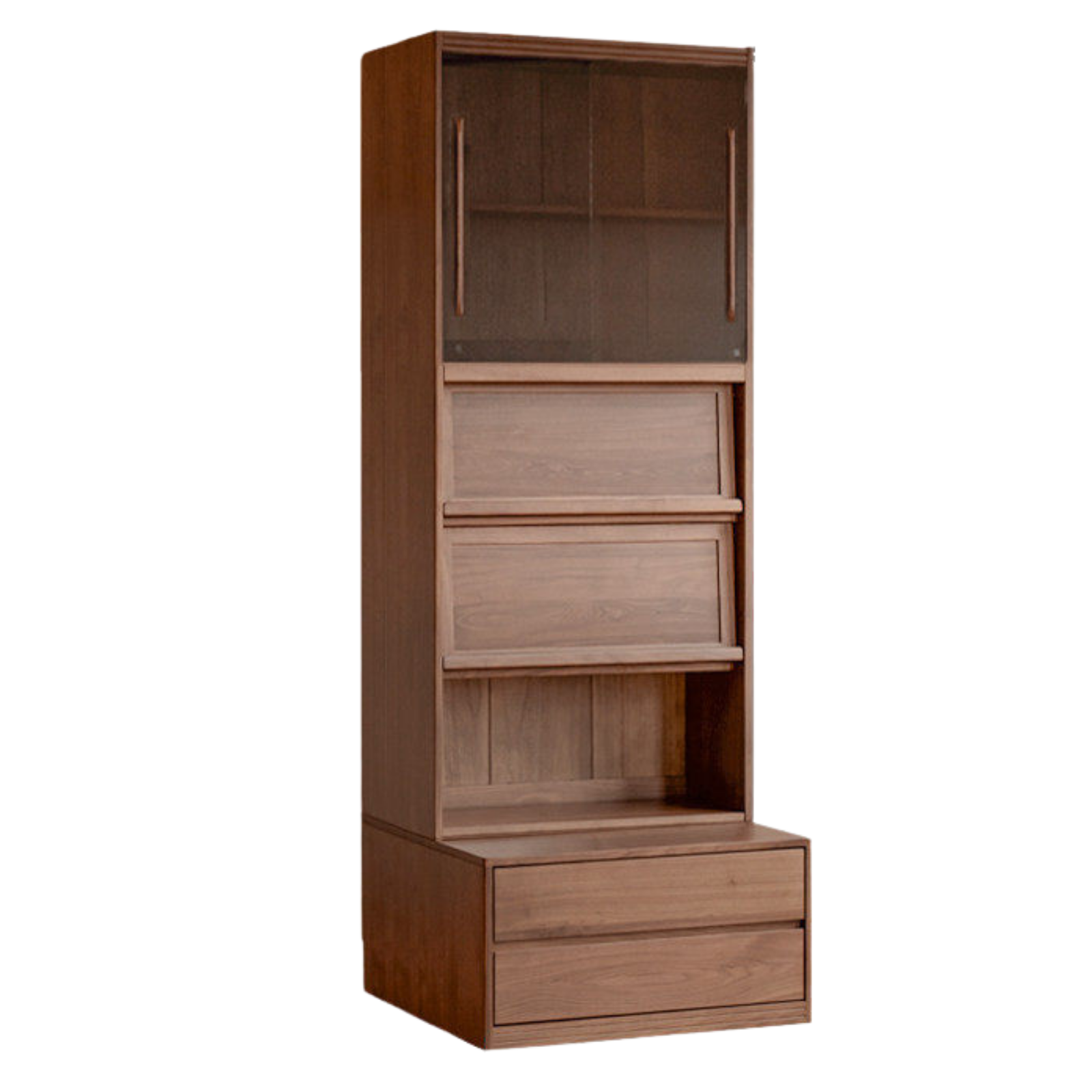 Solid Longan Hardwood, Ash Solid Wood Bookcase with Floor-to-Deck and Wall-Mounted Display Cabinet