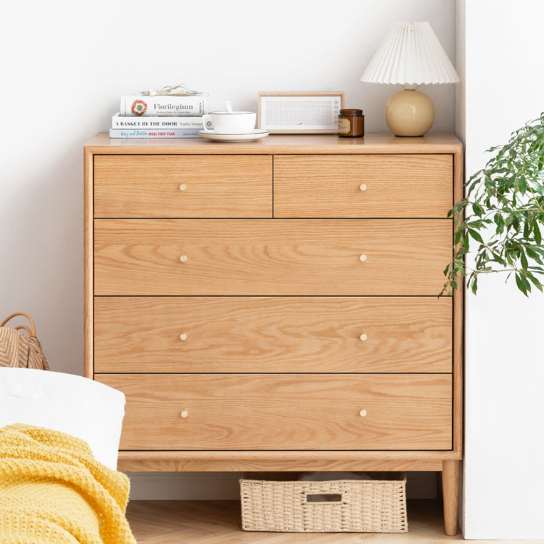 Oak Solid Wood, Solid RubberWood Nordic Chest of Drawers