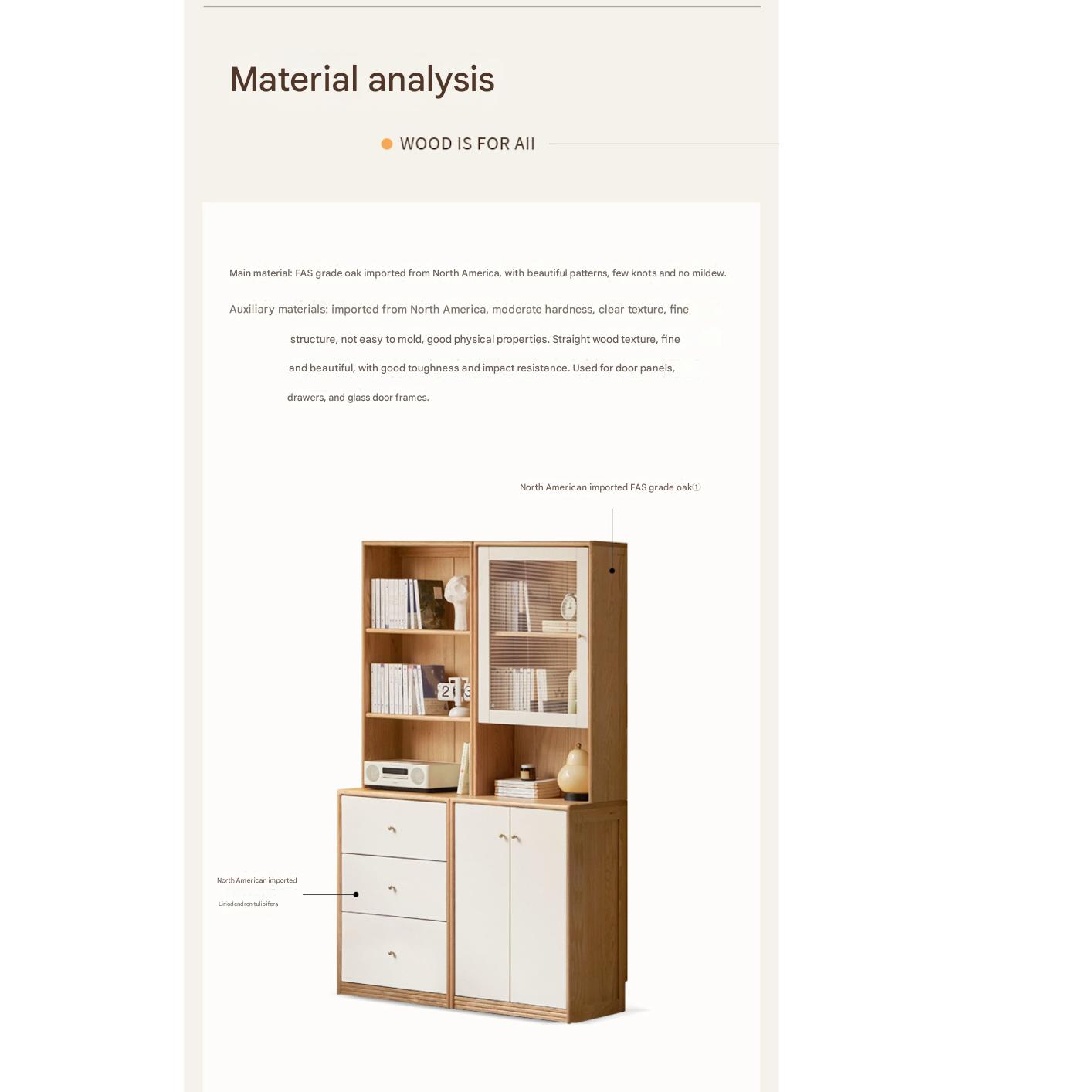 Solid Rubberwood, Oak Solid Wood Combination Bookcase.