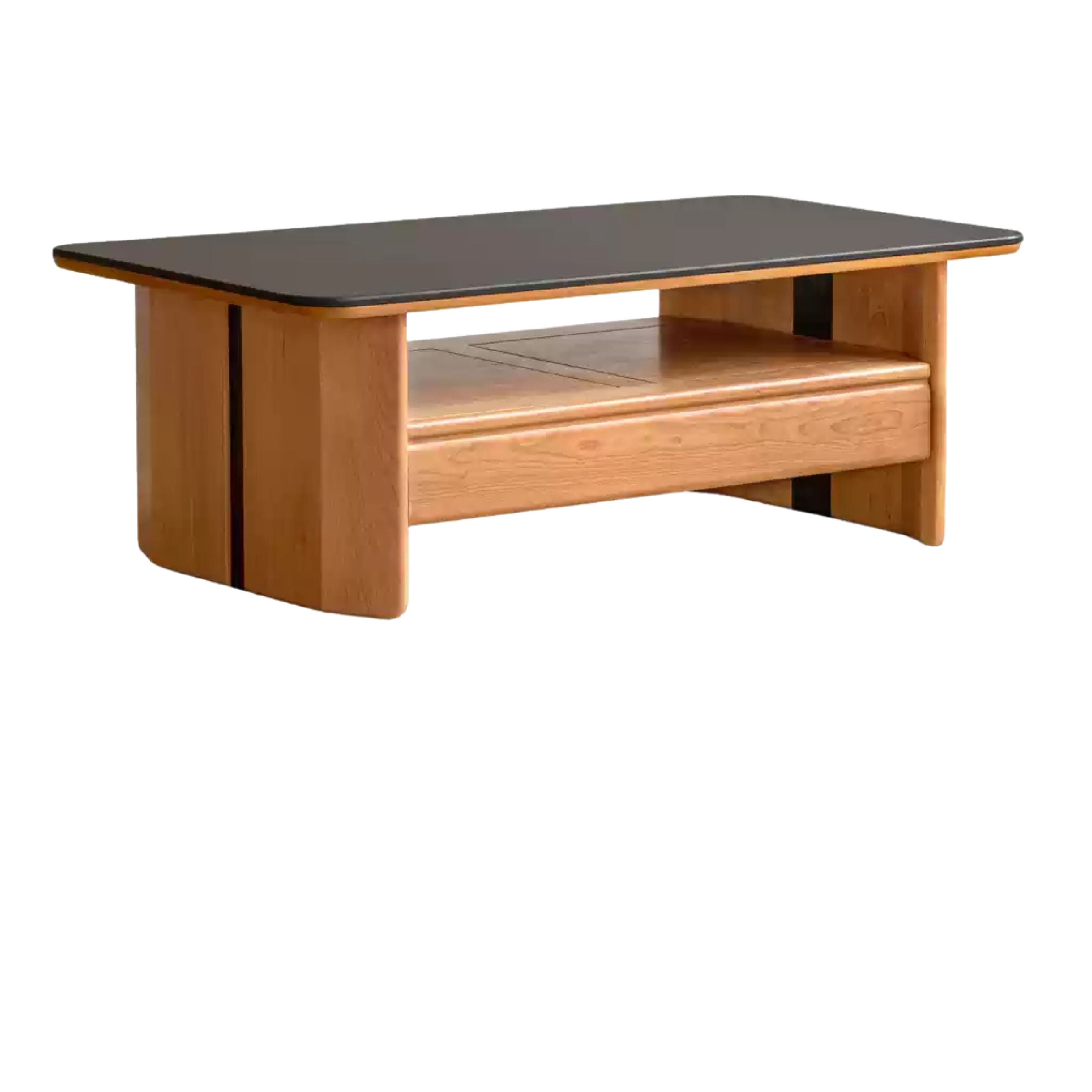 Cherry Solid Wood Modern Rock Plate Coffee Table.