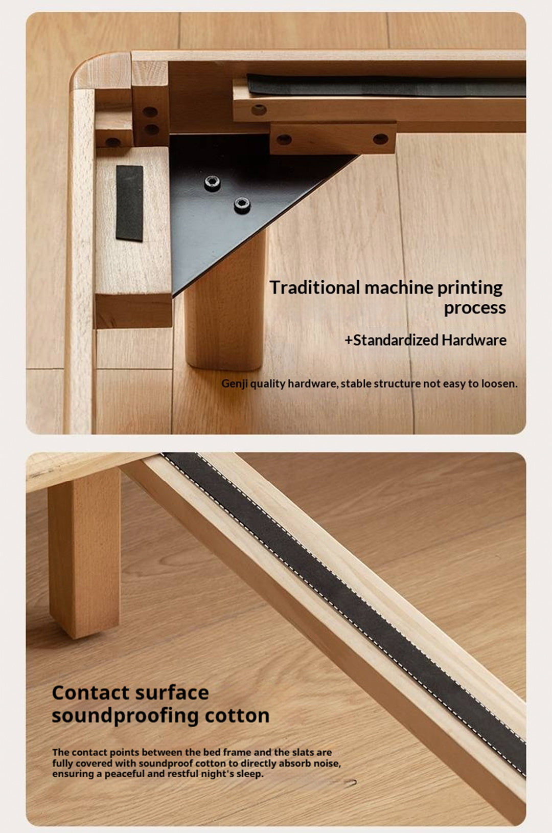 Beech, Rubberwood Solid Wood Platform Bed, Headboard-Free Bed with Flat Edge