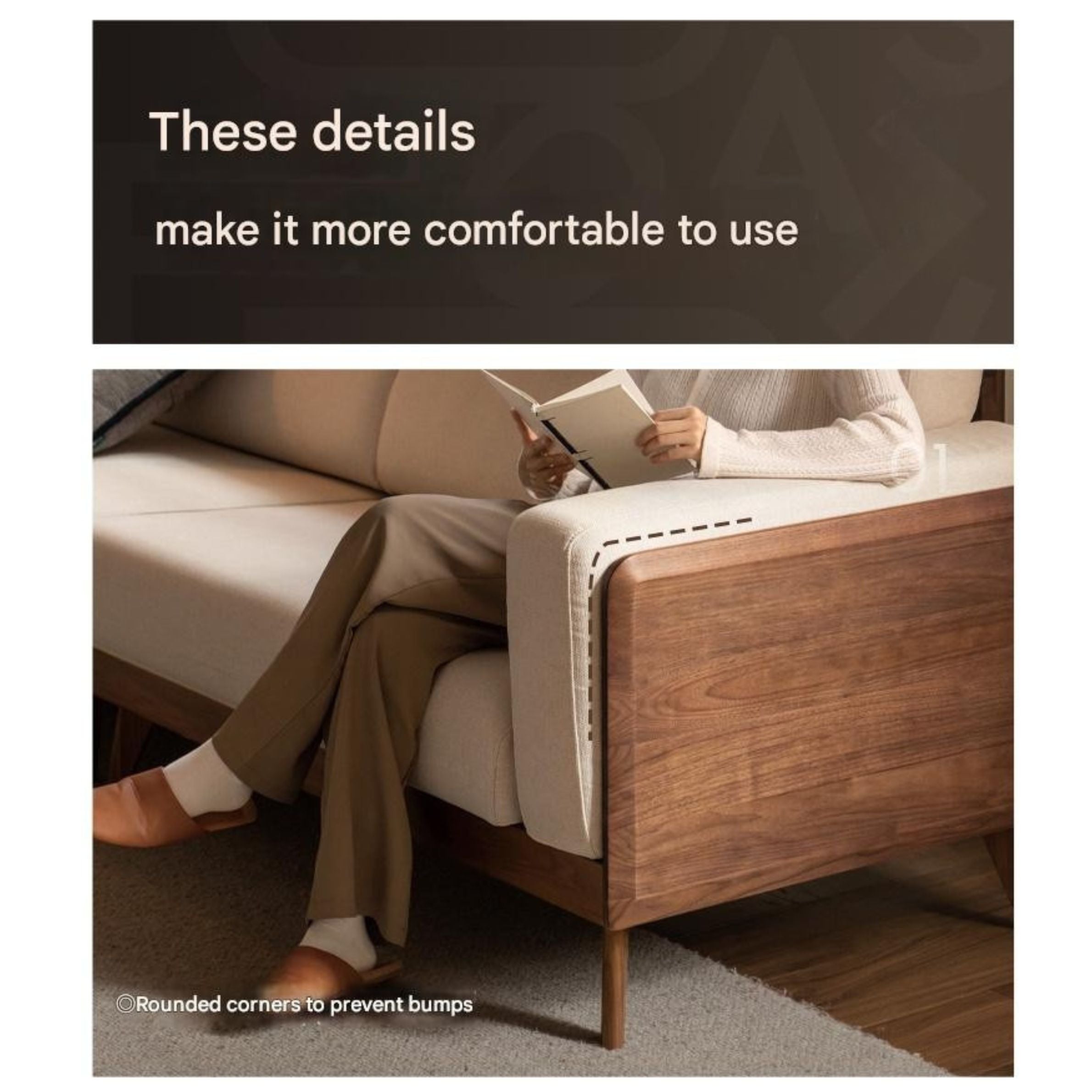 Black Walnut, Oak, Ash Solid Wood fabric sofa high back