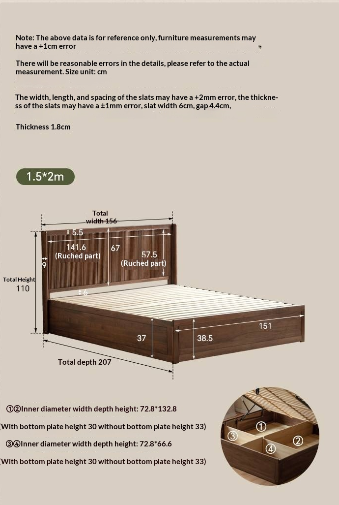 Black Walnut Solid Wood Italian Light Luxury Retro Storage Box Bed