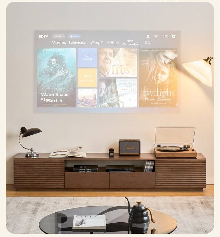 Solid RubberWood Fluted TV Media Console with Drawers and Open Shelf