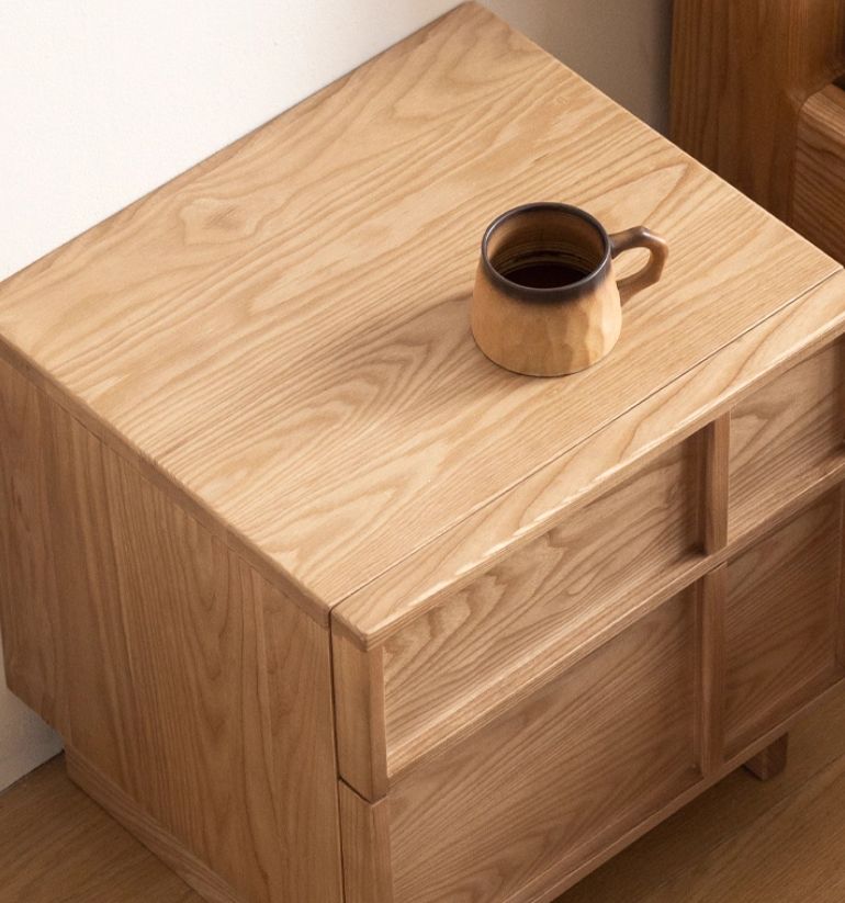 Ash Solid Wood Wabi-Sabi Style Nightstand.