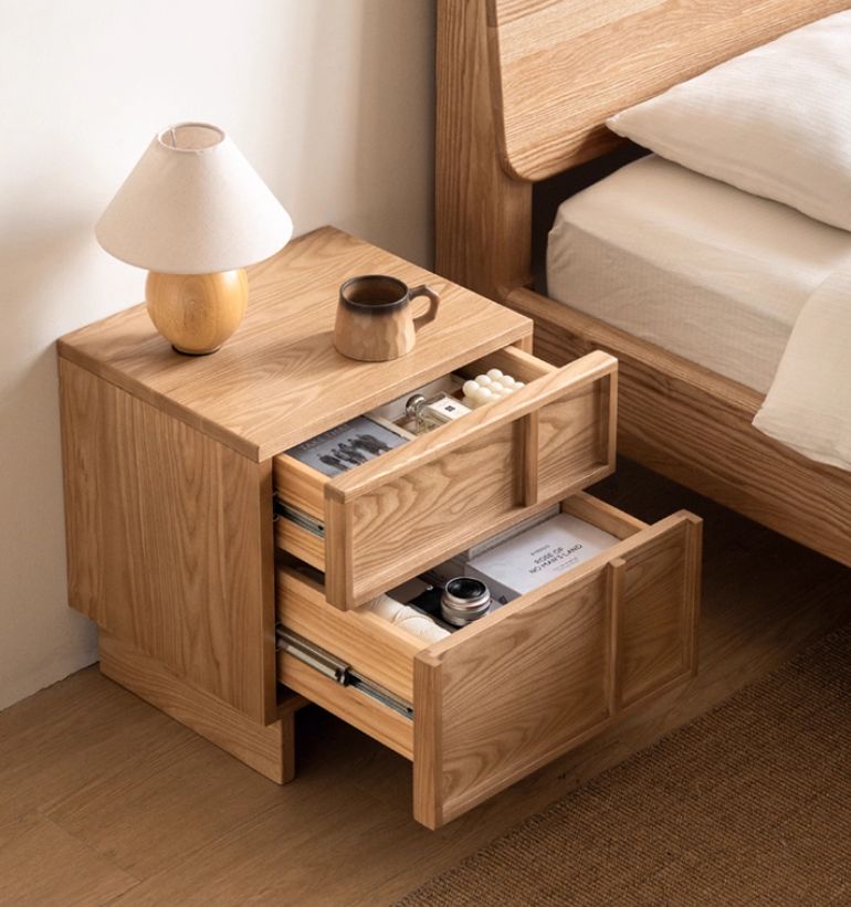 Ash Solid Wood Wabi-Sabi Style Nightstand.