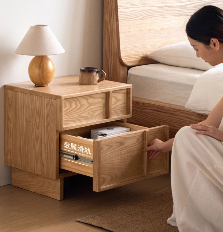 Ash Solid Wood Wabi-Sabi Style Nightstand.