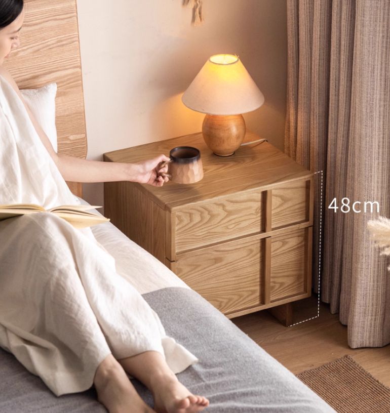 Ash Solid Wood Wabi-Sabi Style Nightstand.