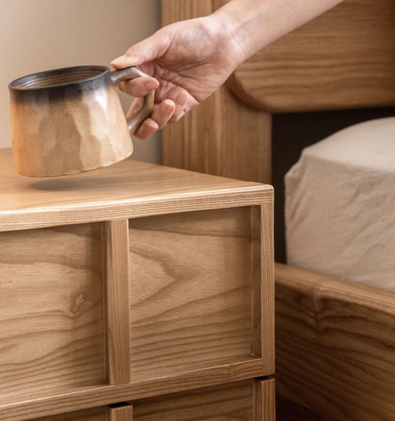 Ash Solid Wood Wabi-Sabi Style Nightstand.