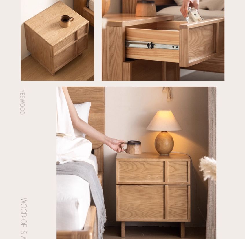 Ash Solid Wood Wabi-Sabi Style Nightstand.