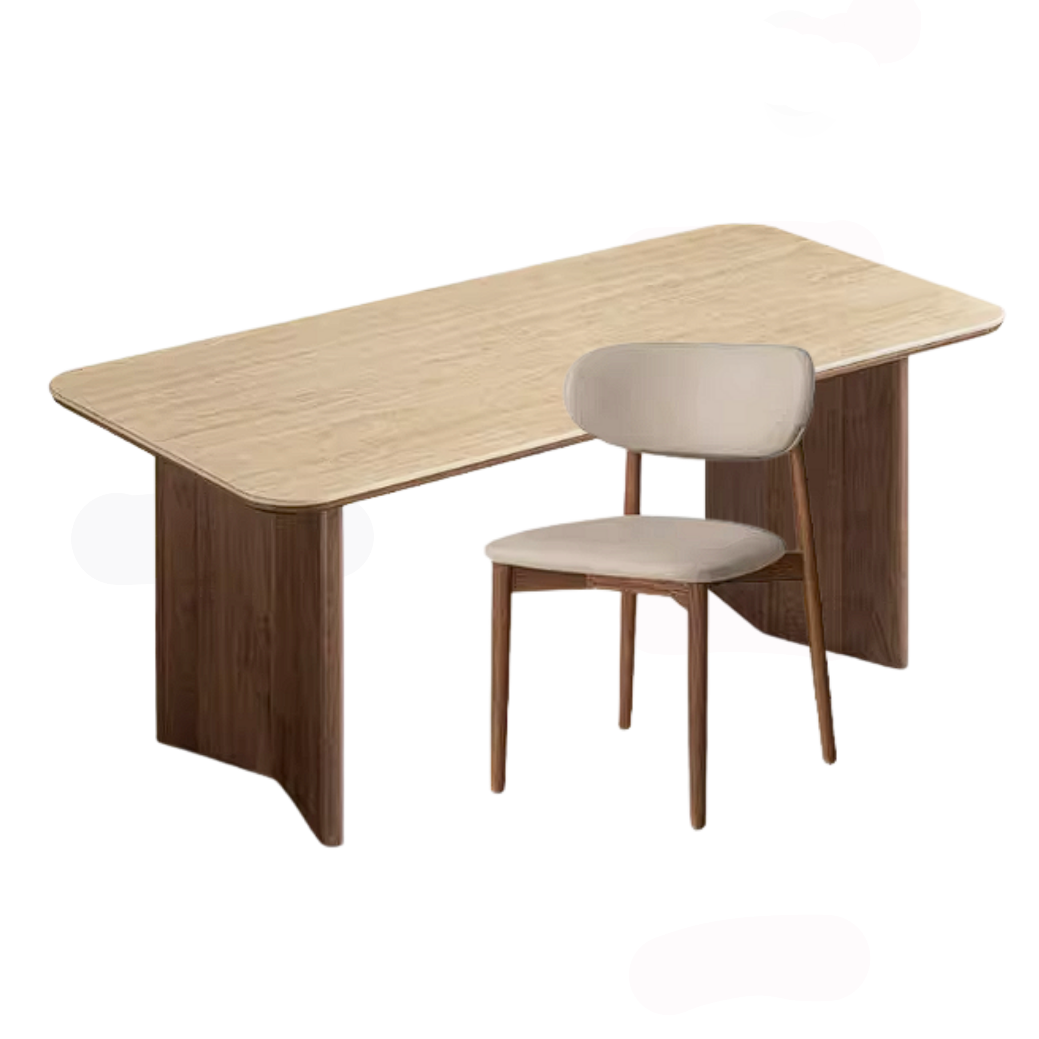 Black Walnut Solid Wood Trestle Dining Table with Stone Top and Panel Legs