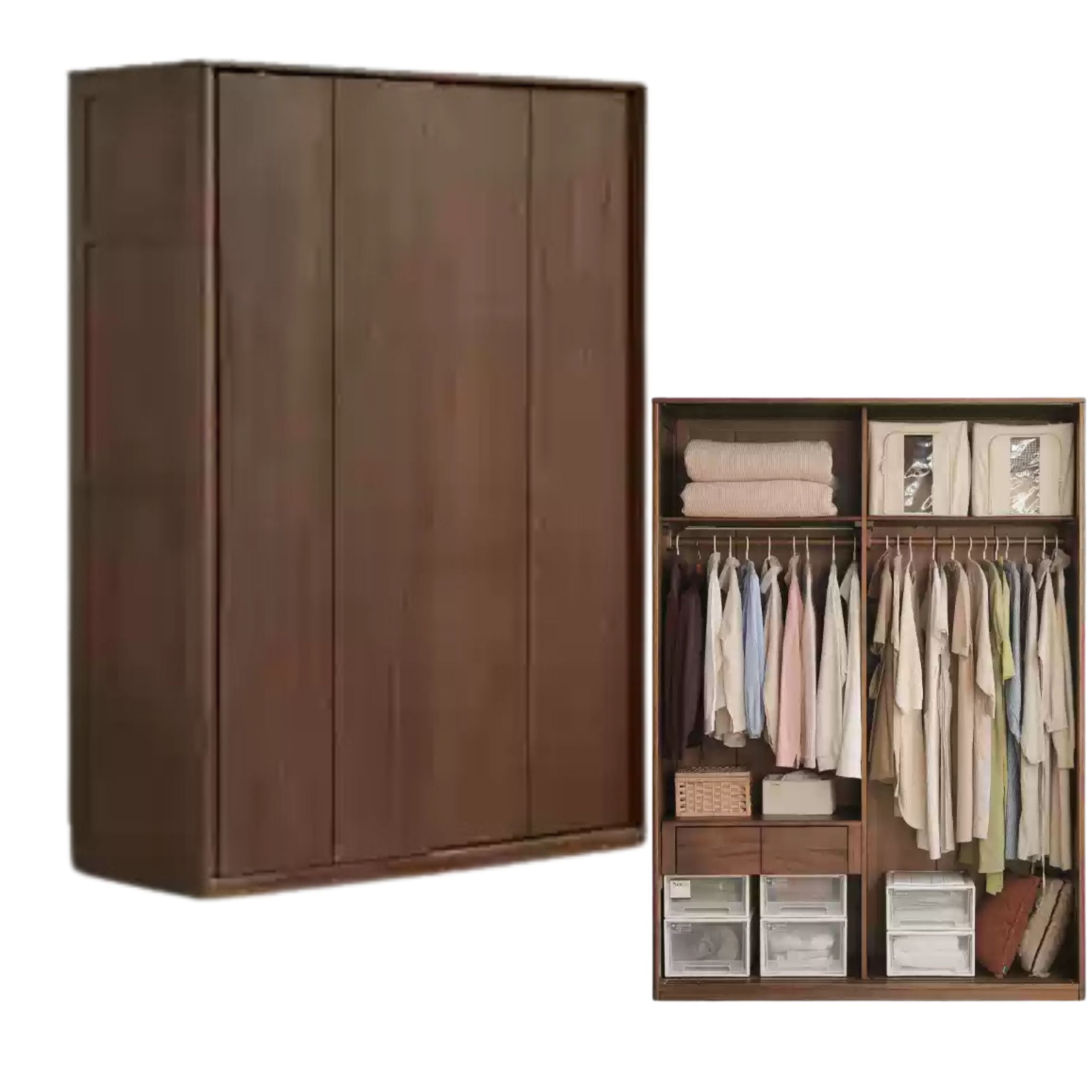 Sandalwood Solid Wood Modern Sliding Door Wardrobe.